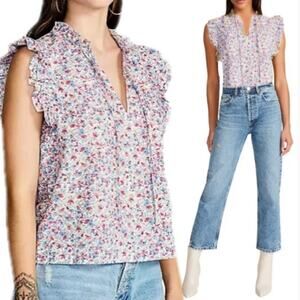 NEW BB Dakota Steve Madden Ditsy Pink Floral Ruffle Top Cottage Soft Girl Summer